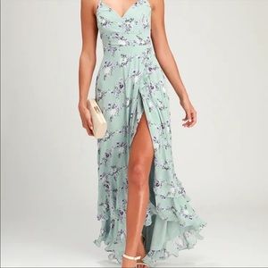 LuLus Flowy Mint Flower Maxi
